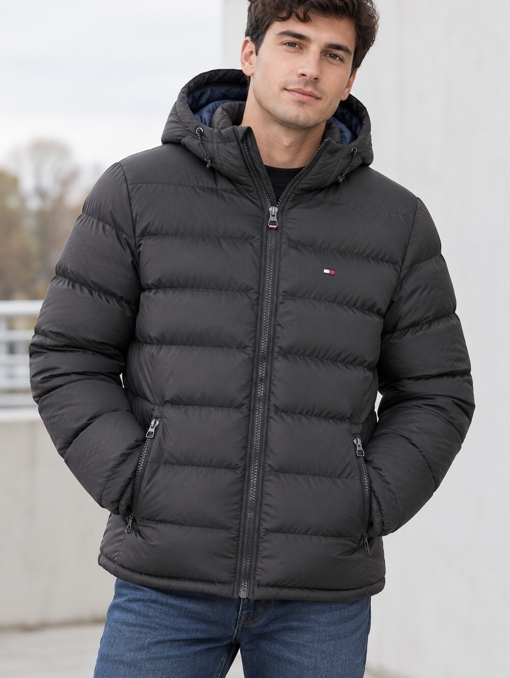 Tommy Hilfiger Men's Dark Green Puffer Hooded Jacket